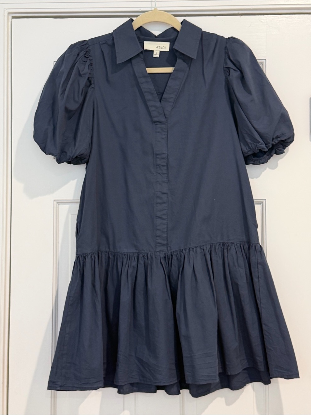 Pinch Navy Poplin Puff-Sleeve Mini Dress